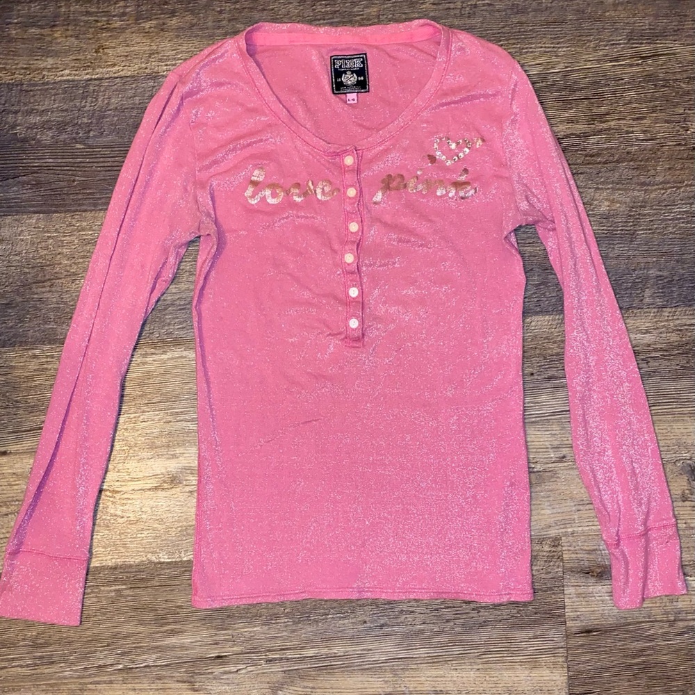 Vintage PINK Victoria's Secret Pink Long Sleeve Tee with Love Design